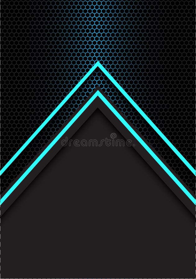Malla azul abstracta del hexágono de la dirección de la luz de la flecha con vector futurista moderno gris oscuro del fondo del d ilustración del vector Malla azul abstracta del hexágono de la dirección de la luz de la flecha con vector futurista moderno gris oscuro del fondo del d ilustración del vector