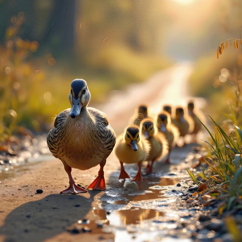 Mallardente, die ihre Enten führt vektor abbildung