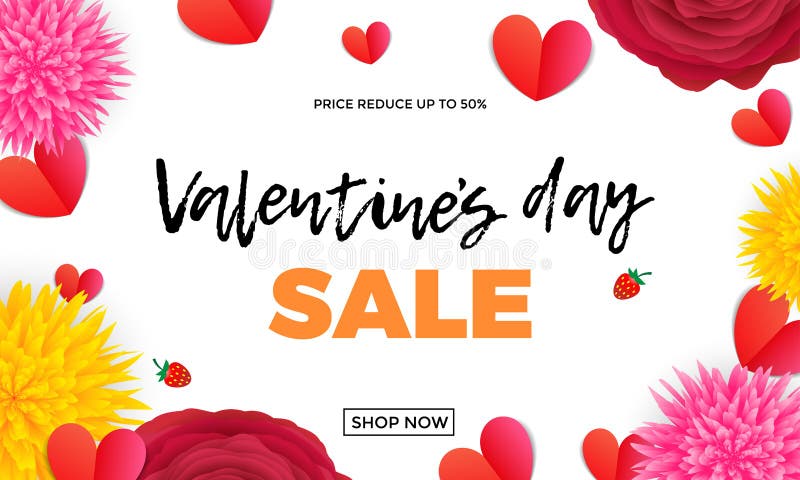 Mallen för designen för valentindagförsäljningen av röda pappers- hjärtor och rosa röda blommor för rosor eller samlar ihop på vi stock illustrationer Mallen för designen för valentindagförsäljningen av röda pappers- hjärtor och rosa röda blommor för rosor eller samlar ihop på vi stock illustrationer