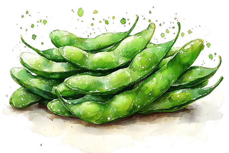 Malowanie akwarelowe Pala Świeżych Podów Edamame royalty ilustracja