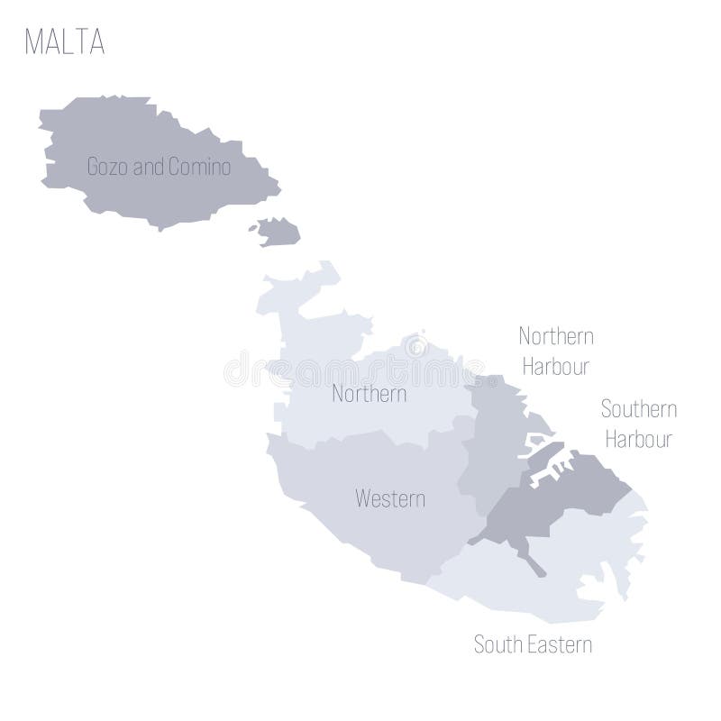 Malta Political Map of Administrative Divisions Stock Vector