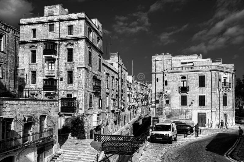 Malta. Valletta. Black and White. Architecture. Editorial Photo Image