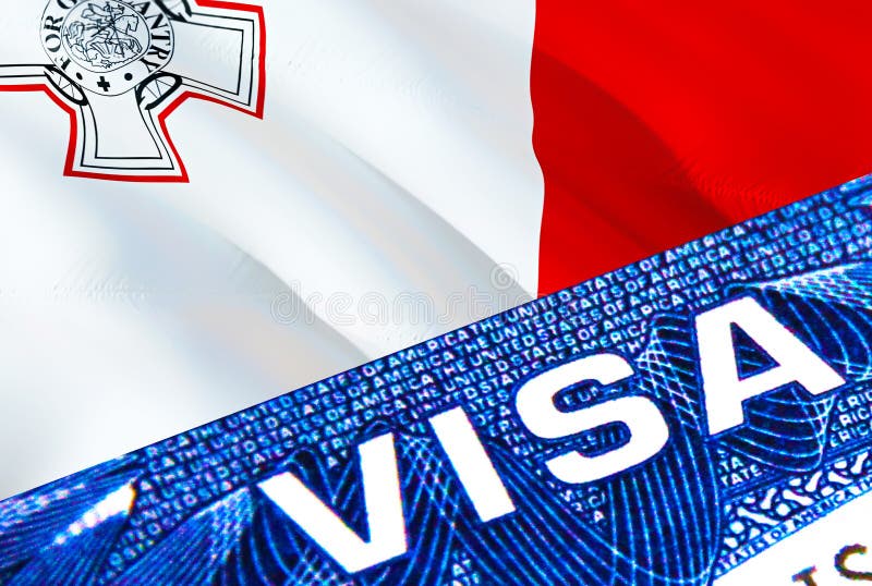 Malta visa document close up. Passport visa on Malta flag. Malta visitor visa in passport,3D rendering. Malta multi entrance in royalty free illustration