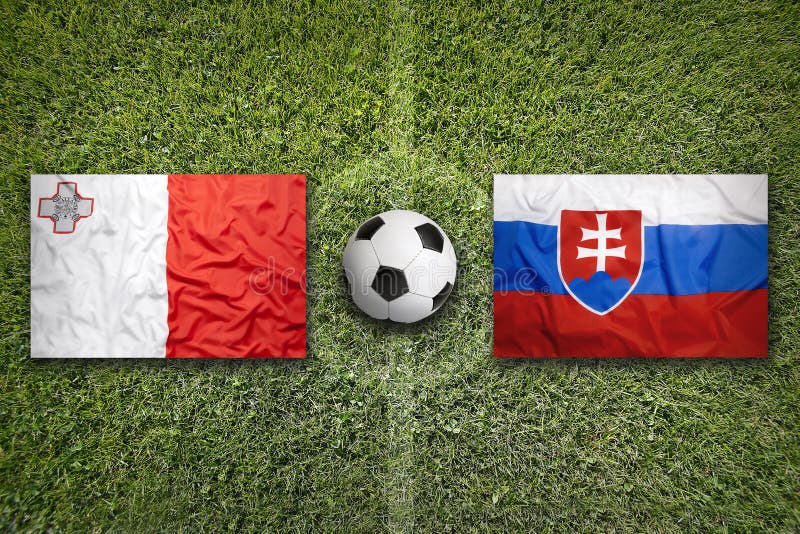 Malta Vs. Slovakia Flags on Soccer Field Stock Image Image of