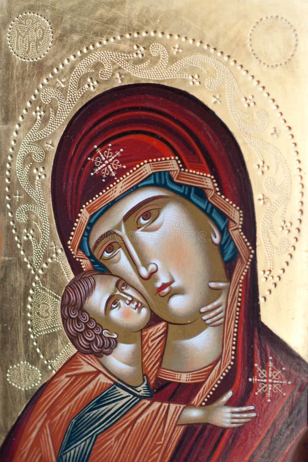 Malująca ikona maryja dziewica i jezus chrystus