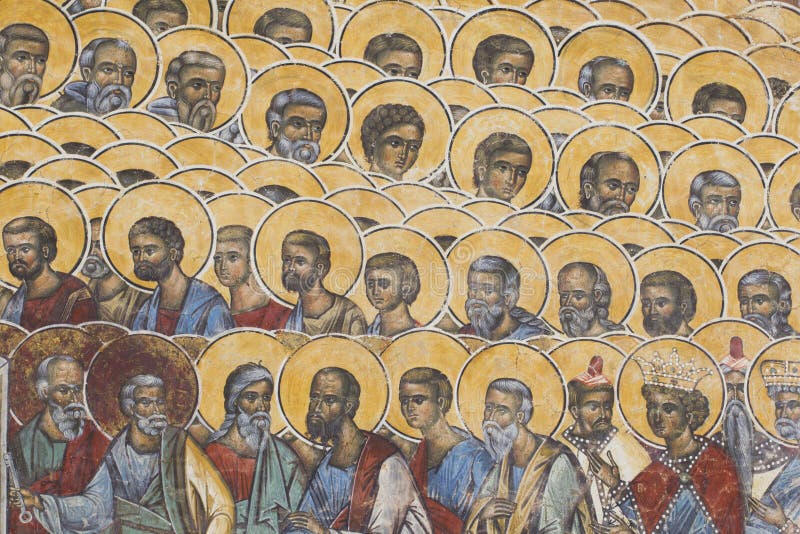 Malujący religijny ścienny szczegół przy Voronet monasterem zdjęcie stock Malujący religijny ścienny szczegół przy Voronet monasterem zdjęcie stock