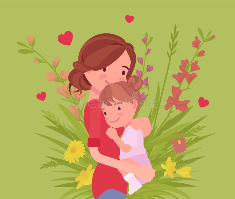Maman Et Bebe Fille Sante Feminine Dans Une Famille Heureuse Illustration De Vecteur Illustration Du Nourrisson Maison