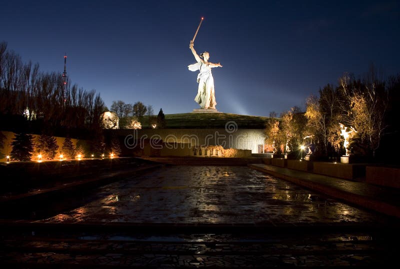 Russia. Night Volgograd. A Second World War monument - Mother the Native land (Mamayev Kurgan). Russia. Night Volgograd. A Second World War monument - Mother the Native land (Mamayev Kurgan).