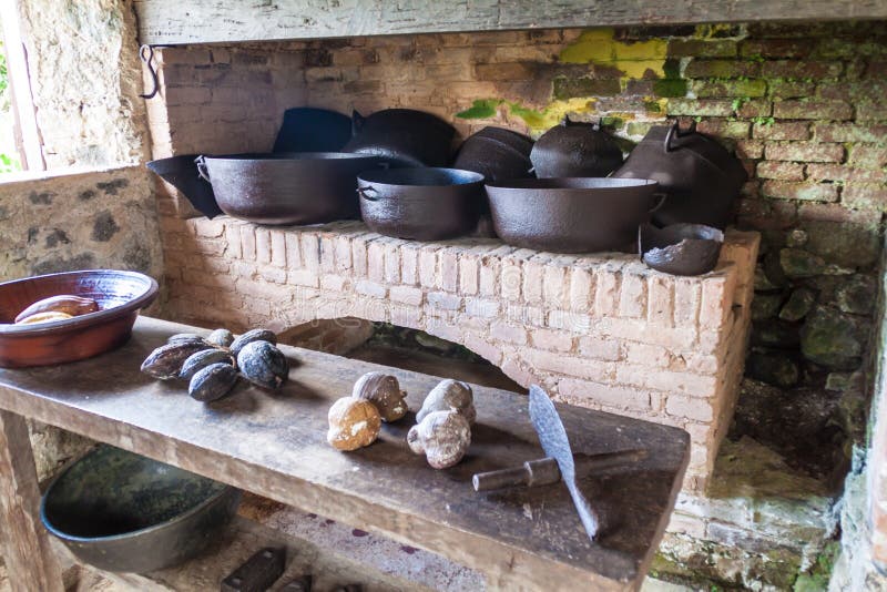 MAMIE PIEDRA, CUBA DE LA - 2 FÉVRIER 2016 : Cuisine de manoir croissant de plantation de café d'Isabelica de La de Cafetal, sierr photos libres de droits MAMIE PIEDRA, CUBA DE LA - 2 FÉVRIER 2016 : Cuisine de manoir croissant de plantation de café d'Isabelica de La de Cafetal, sierr photos libres de droits