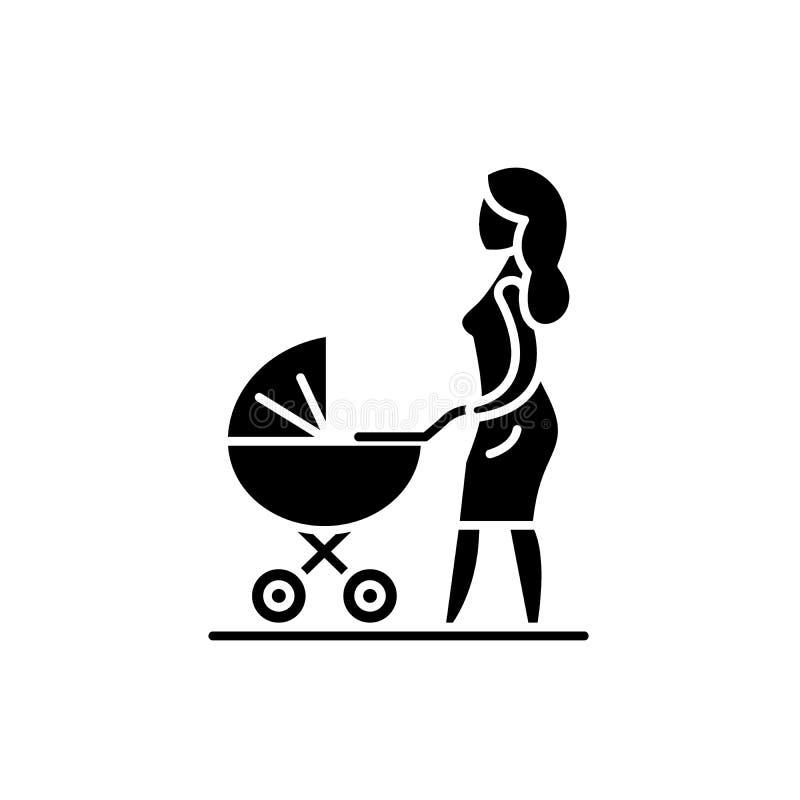 Mamma con un'icona nera della carrozzina, segno di vettore su fondo isolato Mamma con un simbolo di concetto della carrozzina illustrazione di stock Mamma con un'icona nera della carrozzina, segno di vettore su fondo isolato Mamma con un simbolo di concetto della carrozzina illustrazione di stock