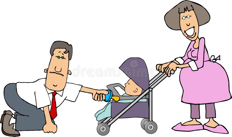 Download Mamma, Papa En Een Baby In Een Wandelwagen Stock Illustratie - Illustratie bestaande uit dame, stroller: 43123