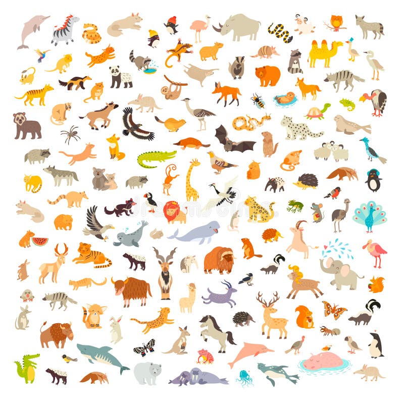 Mammals of the world. Animals cartoon style, mammals icon stock illustration Mammals of the world. Animals cartoon style, mammals icon stock illustration