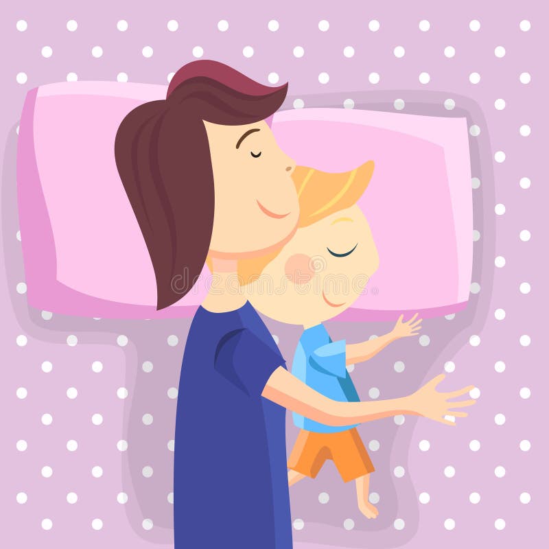 Mãe e filho felizes a dormir juntos ilustração do vetor