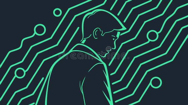 Man with Abstract Circuit Lines, Digital Connection and Data, vector design Generative AI stock illustration