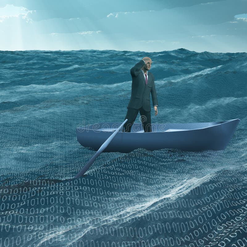 Man Adrift in tiny boat royalty free illustration