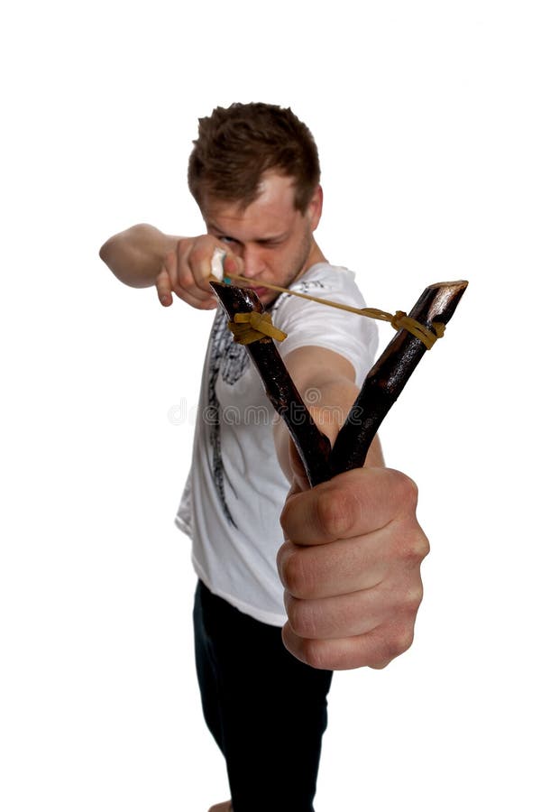 A Man Aims A Slingshot Royalty Free Stock Photography Image 20481417
