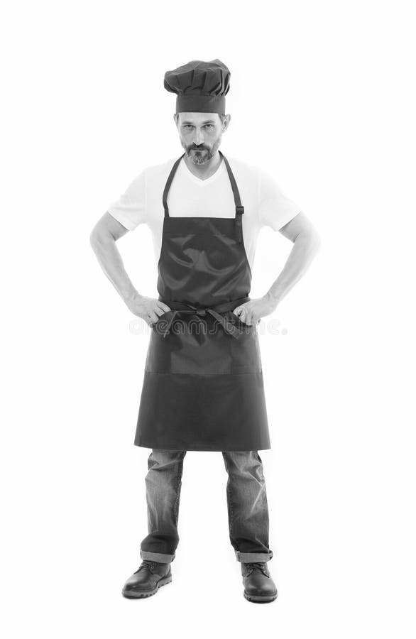 Man In Apron Confident Mature Handsome Man White Background Cooking As Professional Occupation 