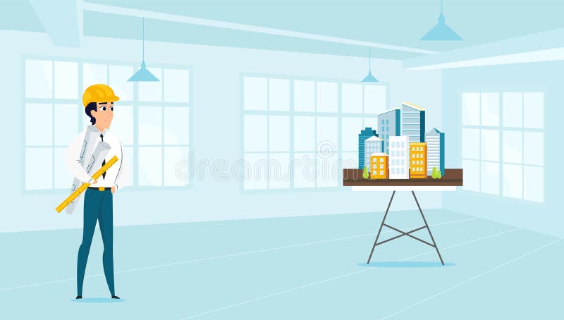 Man Architect Designs the Architecture of the City Stock Vector