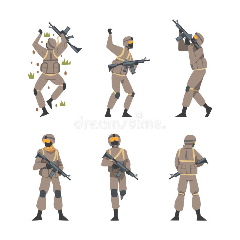 Man As Military Special Armed Force in Uniform and Rifle Vector Set ...