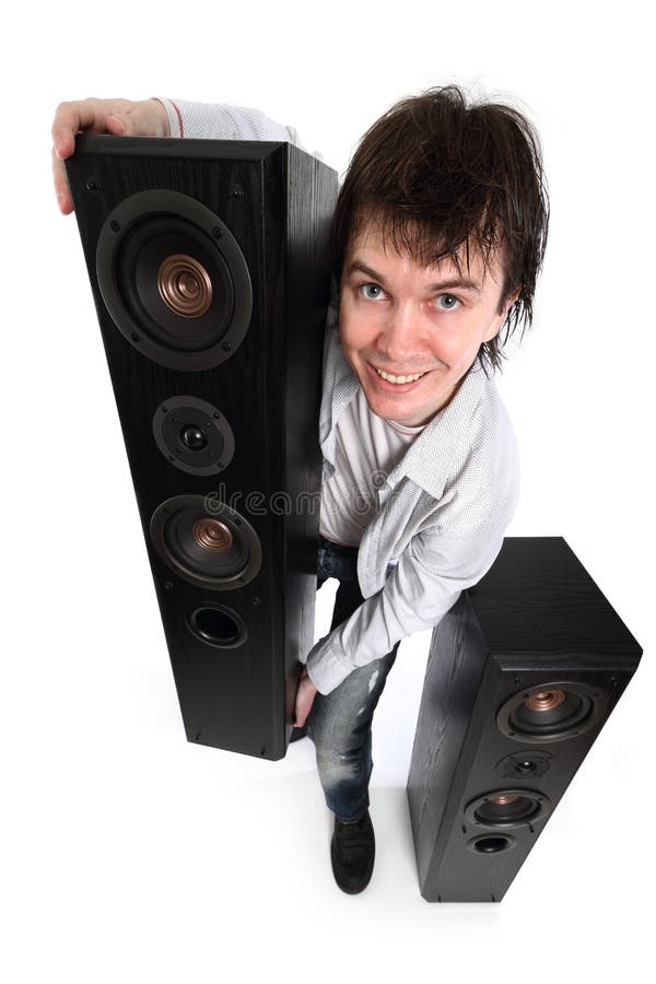 Man with audio system. royalty free stock photo