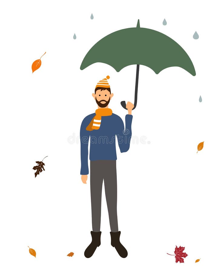Man with an Umbrella on an Autumn Day Stock Vector - Illustration of ...