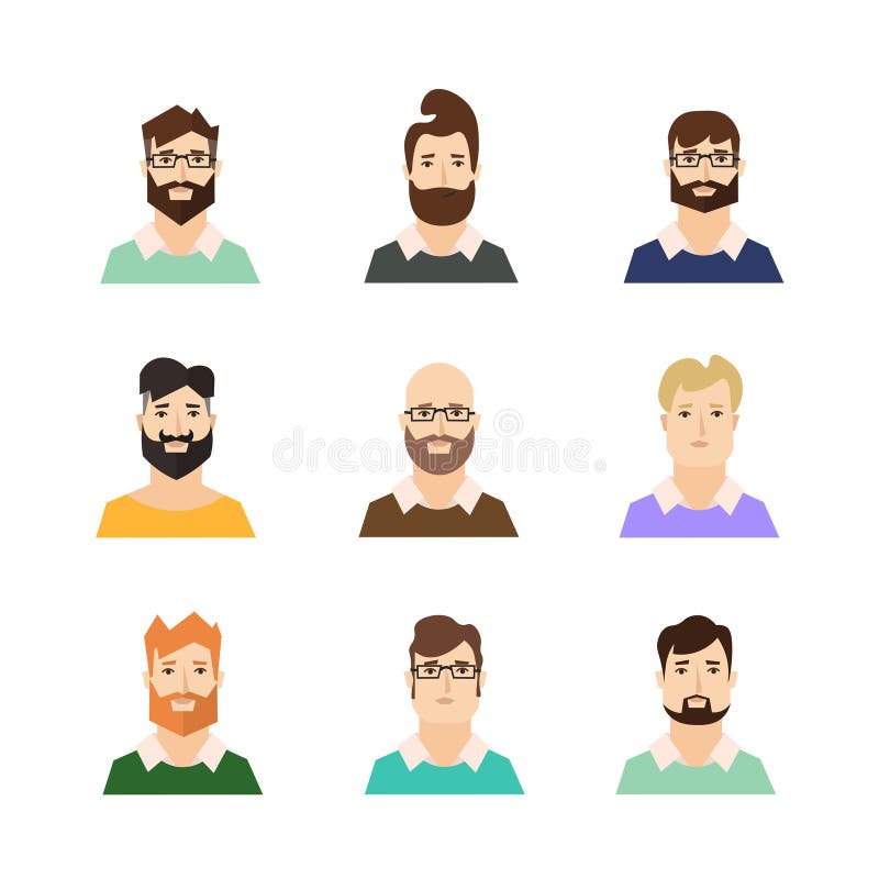 Man Avatars Hipsters with Various Hair Style and Beard. Vector Stock ...