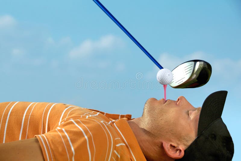 Man Balancing Golf Ball on Tee in His Mouth Stock Image Image of