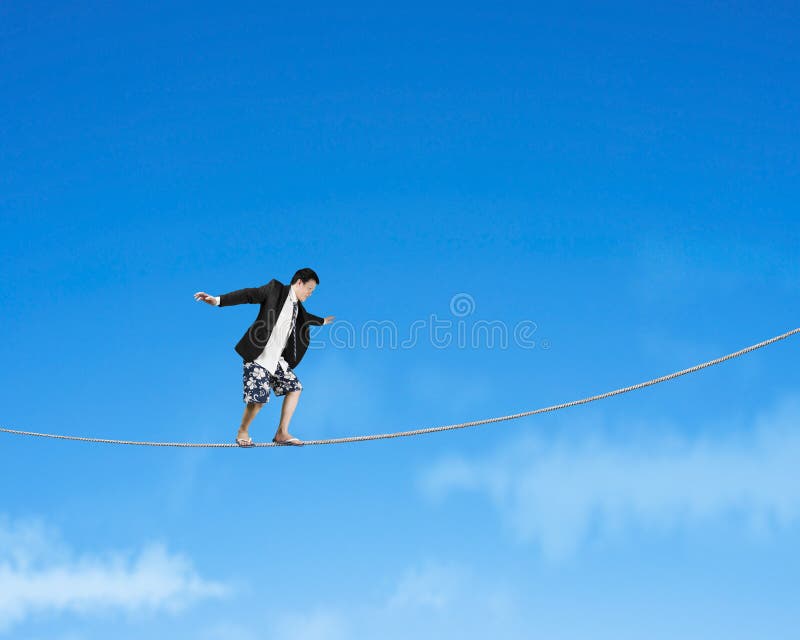 Man Balancing on Rope with Sky Stock Image Image of insurance