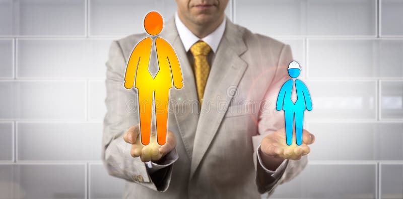 Man Balancing Small Blue And Huge White Collar stock image