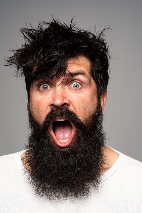 Man with Beard and Mustache, Looks Amazed and Excited. Man Haircut, Modern  Hair Style Stock Image - Image of concept, model: 222015665