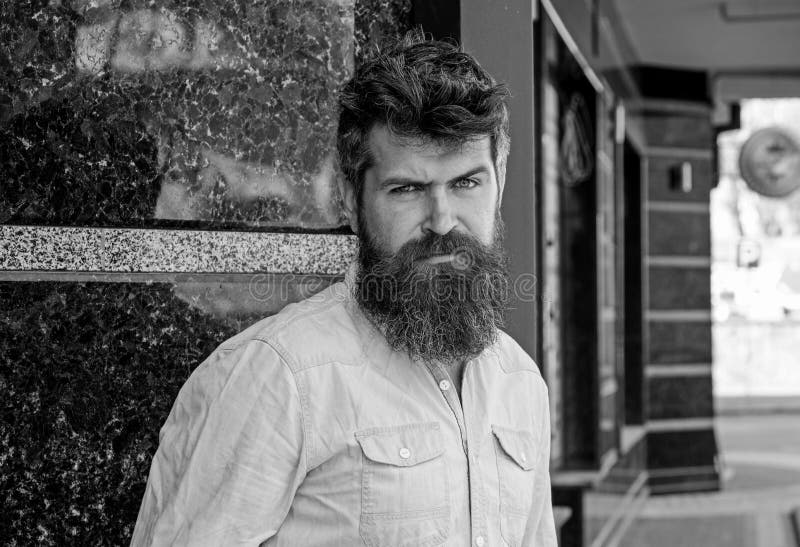 Man with Beard and Mustache on Strict, Serious or Disgusting Face