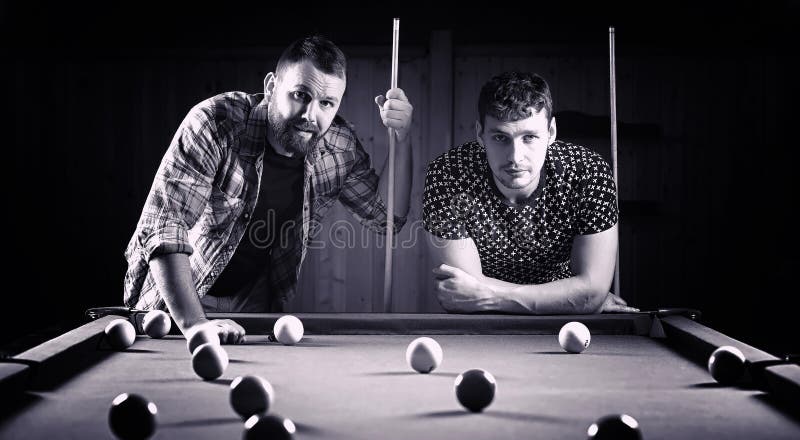 A Man With A Beard Plays A Big Billiard Party In A 12 Foot Pool Stock Image Image Of