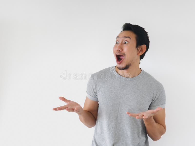 Man with a beard and a surprised expression on his face stock photo