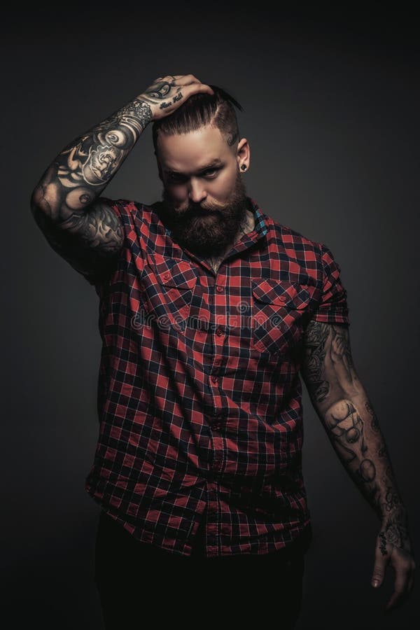 Man with Beard and Tattoo Holding His Head. Stock Image - Image of actor,  hands: 109317891