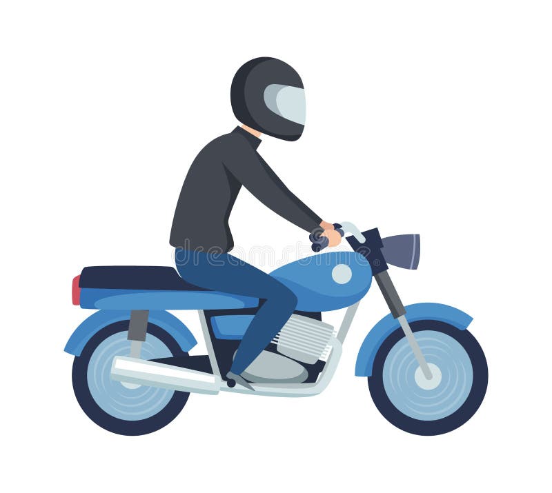 Man biker. Male on sport motorcycle. Flat boy in helmet drive scooter vector illustration