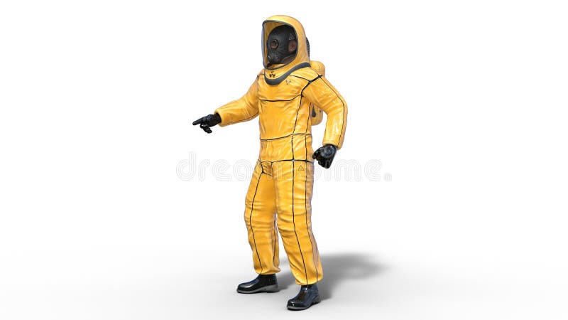 Man in Biohazard Protective Outfit Pointing, Human with Gas Mask Dressed in  Hazmat Suit for Toxic and Chemicals Protection, 3D Stock Illustration -  Illustration of chemical, hazmat: 133483051