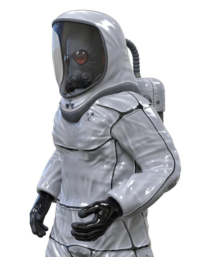 Man in a Biohazard Suit Isolated on White 3d Illustration Stock