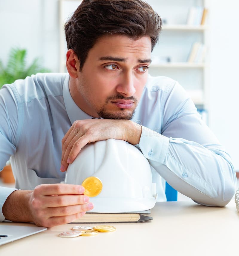 Man in bitcoin mining business concept stock photos