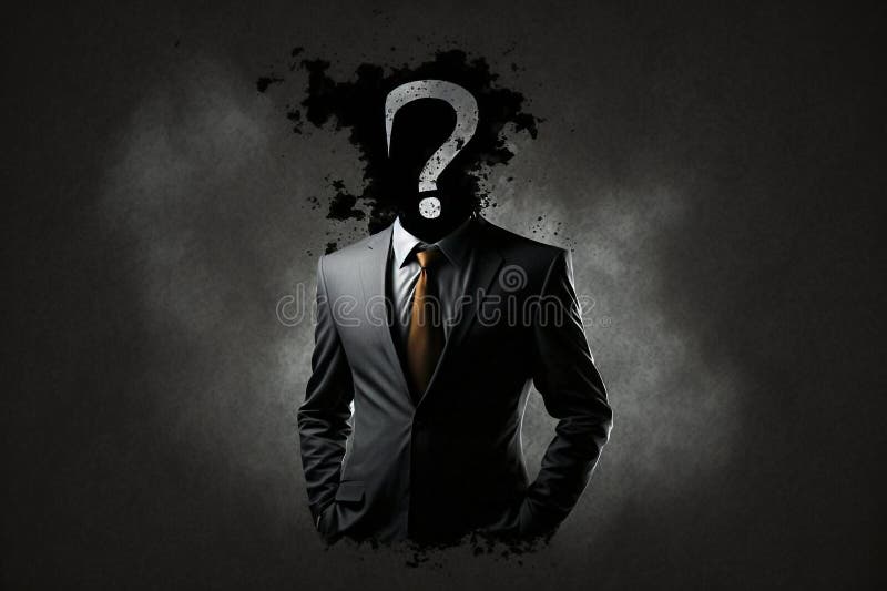 A Man in a Black Suit with a Question Mark instead of a Head