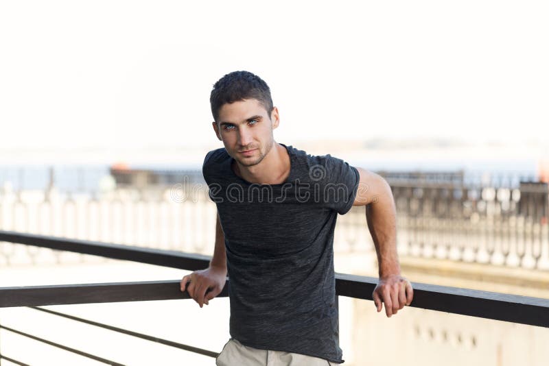 Man in black T-shirt. stock photo. Image of adult, masculine - 79574834