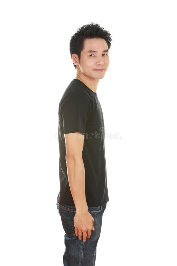 Man with Black Tshirt (side View) Stock Photo Image of model