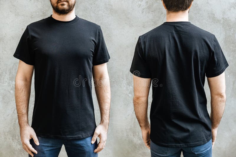 A man in a black T-shirt stock photo. Image of print - 246178672