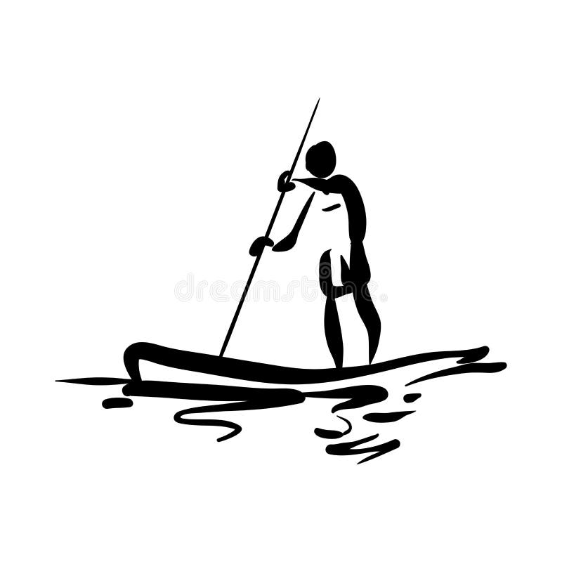 Man on boat line art stock illustration