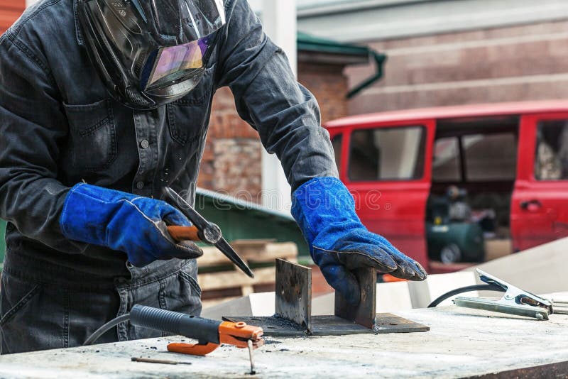 Man Brews Metal Welding Machine Stock Image Image of living, house