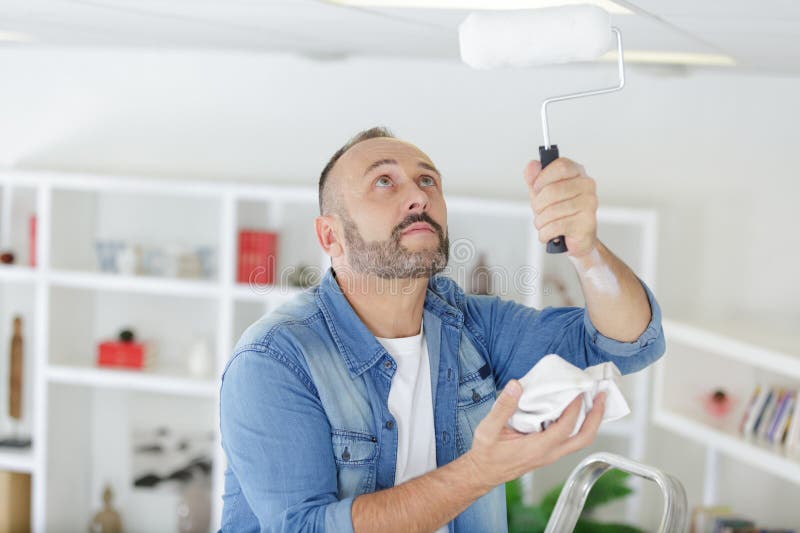 Man with Brush Painting Ceiling Stock Image Image of color, builder 278504007