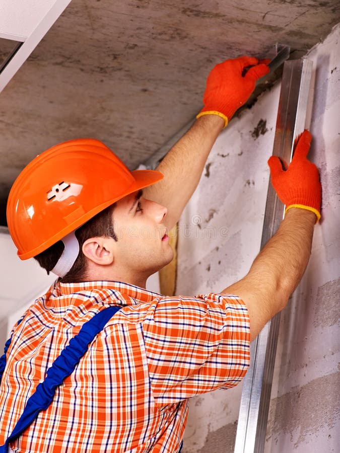 Man in builder uniform. stock photo