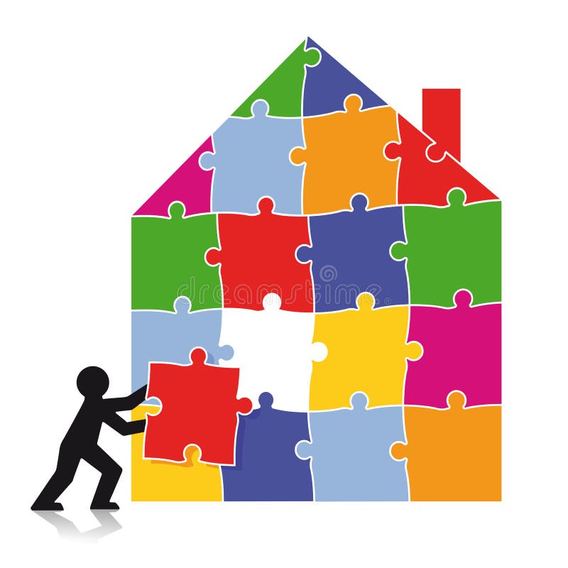 man building house puzzle pieces silhouette colorful 39618529