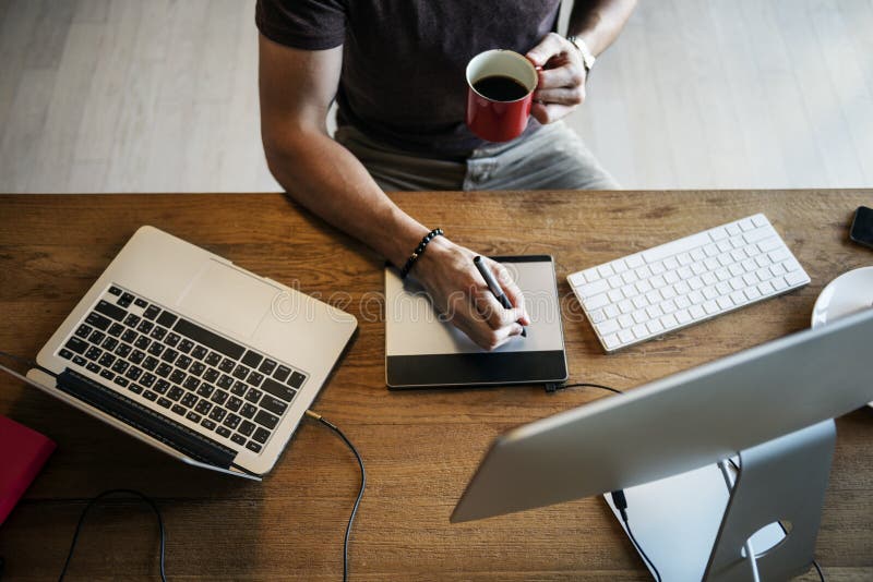 Man Busy Photographer Editing Home Office Concept. Computer editing stock images, royalty-free photos and pictures