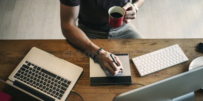 People Busy Photographer Editing Home Office. Computer editing stock images, royalty-free photos and pictures