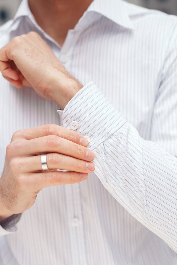 Man Buttons Cuff-link on French Cuffs Sleeves Stock Image - Image of ...